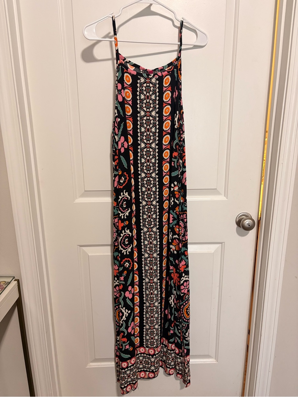 Vince Camuto Black Maxi Dress with Pink, Orange & Teal Floral Border